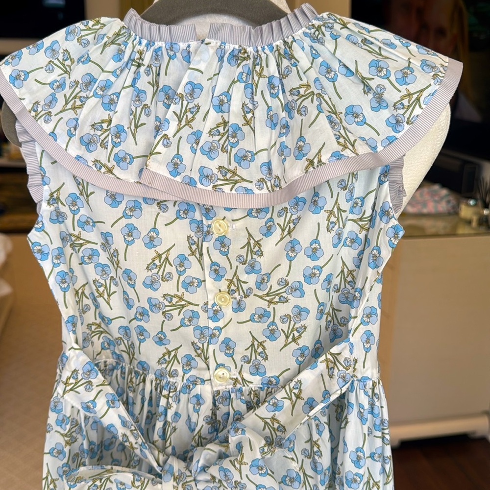 Los Encajeros - Girls Blue Floral Sleeveless Dress w/Peter Pan Collar - Size: 5 - Picture 6 of 7